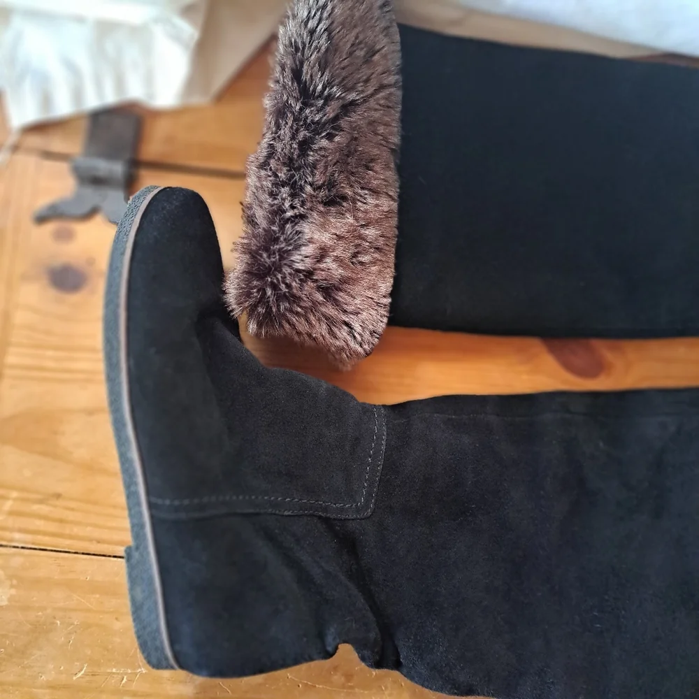 Sam Edelman Orlando Over the Knee Suede Boots Women's Size 7.5 Faux Fur Cuff